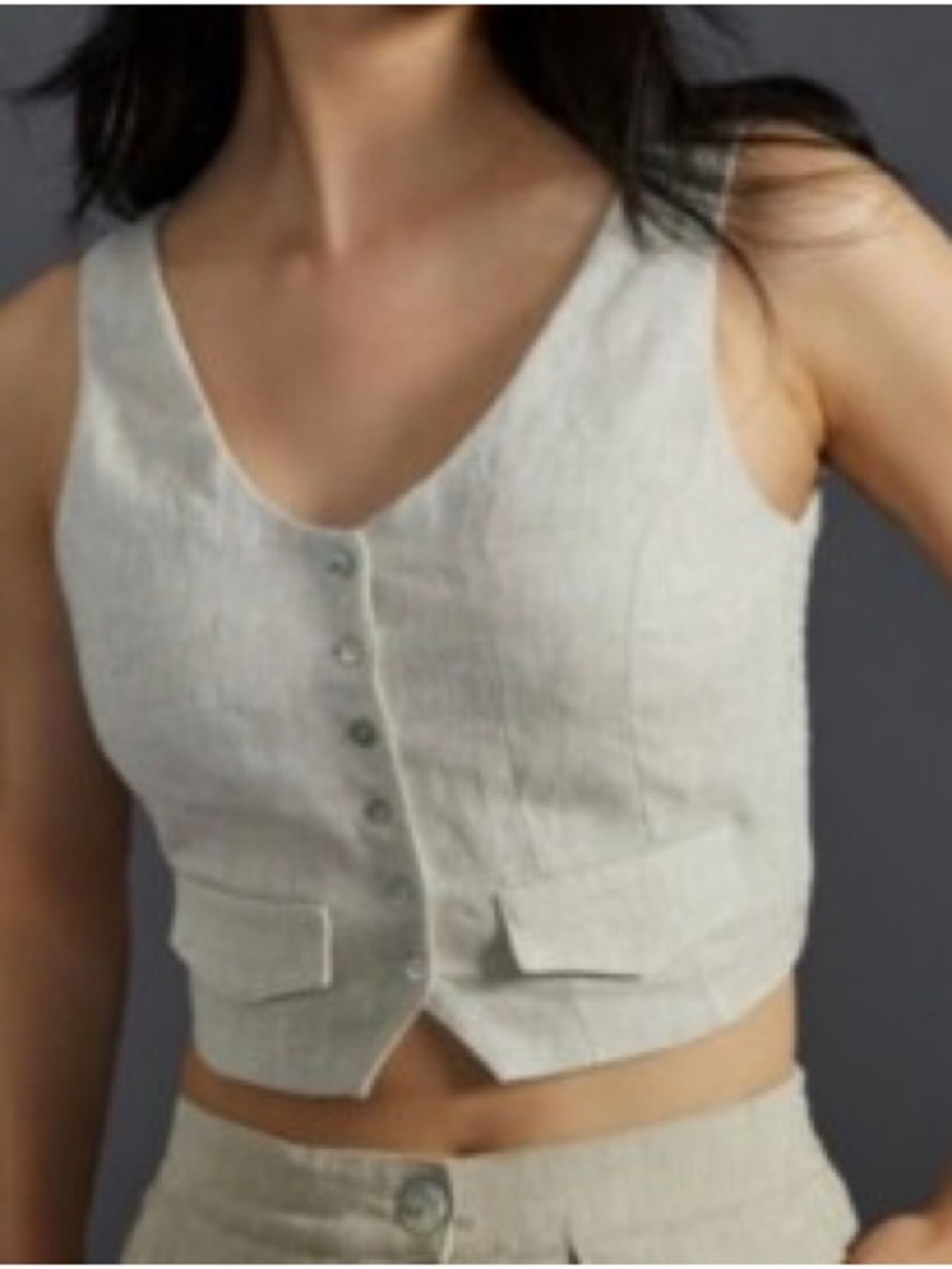 Anthropologie Linen Cream Button Down Vest